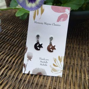 vintage 80s dainty hanging star moon 'silver' dangle earrings